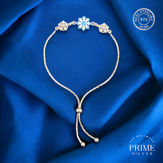 Silver Blue Enamel Adjustable Bracelet - 925 Silver