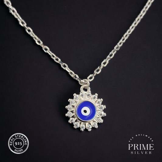 Evil Eye Zarkan Stones Pandent Chain - 925 Silver