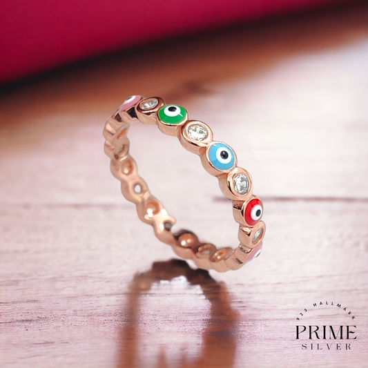 Rose Gold Eyes Of Protection Ring - 925 Silver