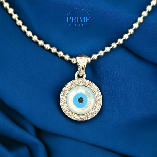 Evil Eye Protection pendant with ball Chain - 925 Silver Necklace